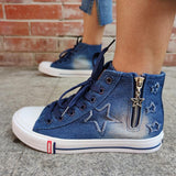 Sterne Seitlicher Reißverschluss Denim Schnürsneakers