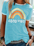 Retro Regenbogen Buchstabe Print Kurzarmshirts