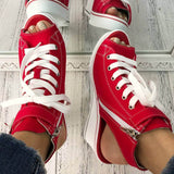 Chic Hoch Keilabsatz Peep Toe Slingback Schließe Sandalette