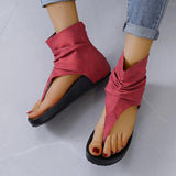Keilabsatz Reißverschluss Zehentrenner Sandalette Rot Braun