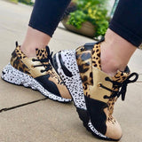 Leopard Farbe Block Schnürung Plateau Sneakers