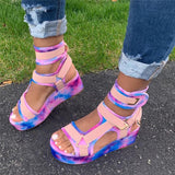 Riemen Plateau Slingback Klettverschluss Keilabsatz Sandalette