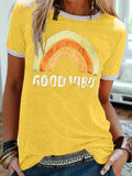 Retro Regenbogen Buchstabe Print Kurzarmshirts