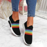 Regenbogen Farben Flyknit Schlupf Laufschuhe Sneakers