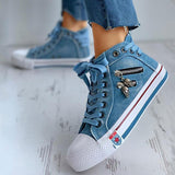 Schädel Anhänger Denim Reißverschluss Schnürsneakers