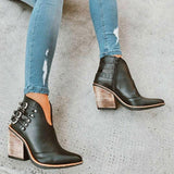 Schnalle Verziert Spitze Zeh Seitlicher Reißverschluss Stiefelette
