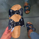 2 Schleife Muster Satin Korksohle Slippers Grün Grau