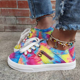 Multifaribg Tie-dye Reißverschluss Verziert Flach Sneakers