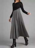 Elegantes V-Ausschnitt Langarm Midikleid