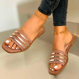 Metall Riemen Offene Zehen Flach Pantoffel