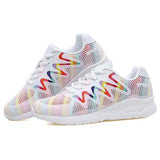 Regenbogenfarben Mesh Stoff Keilabsatz Schnürsneakers