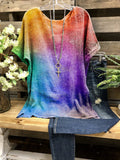 Multifarben Einfach Kurzarm Rundhals Shirts & Blusen&Shirts