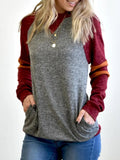 Grau Lässig Langarm Patchwork Rundhals Sweatshirt