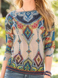 Multifarben Rundhals Patchwork Langarm Shirts & Blusen&Shirts