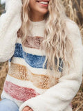 Weiß Langarm Baumwollgemisch Lässig Rundhals Sweatshirt