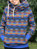 Blau Kapuze Retro Sweatshirt