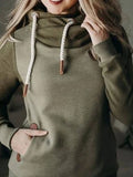 Armeegrün Langarm Patchwork Baumwollgemisch Kapuze Sweatshirt