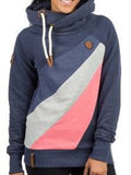 Blau Kapuze Farbblock Lässig Patchwork Sweatshirt