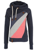 Blau Kapuze Farbblock Lässig Patchwork Sweatshirt