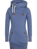 Blau Langarm Print Kleider