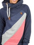 Blau Kapuze Farbblock Lässig Patchwork Sweatshirt