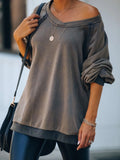Grau Patchwork Sexy Rundhals Baumwollgemisch Sweatshirt