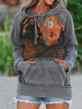 Grau Print Kapuze Batik Lässig Sweatshirt
