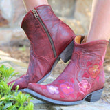 Rot Blumenstickerei Date Blockabsatz Stiefelette