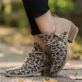 Leopard Segeltuch Herbst Stiefelette