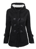 Große Größen Geknöpfte Lange Winterjacke mit Kapuze und Taschen