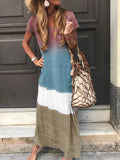 Große Größen Retro Gestreiftes Freizeitkleid mit Kurzarm V-Ausschnitt