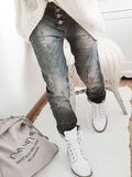 Blau Lässige Geknöpfte Denim Hosen Patchwork