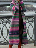 Große Größen Ethnische Strickjacke Damen mit Kapuze