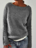 Große Größen Gestrickter Pullover Unifarben