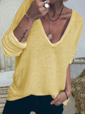 Einfarbiges Langarmshirt mit V-Ausschnitt