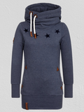 Blau Tunnelzug Baumwollgemisch Langarm Lässig Sweatshirt
