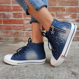 Sterne Seitlicher Reißverschluss Denim Schnürsneakers