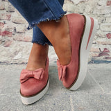 Schleife Plateau Keilabsatz Wildleder Slip-On Sneakers Pink Rot Schwarz