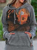 Grau Print Kapuze Batik Lässig Sweatshirt