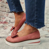 Schleife Plateau Keilabsatz Wildleder Slip-On Sneakers Pink Rot Schwarz