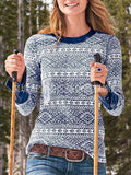 Bedruckter Rundhalsausschnitt Langarm Pullover