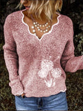 V-Ausschnitt lässiger Langarm pullover