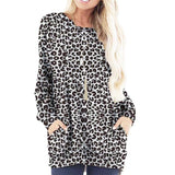 langen Ärmeln Leopard Round Neck T-Shirt