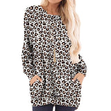 langen Ärmeln Leopard Round Neck T-Shirt