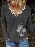 V-Ausschnitt lässiger Langarm pullover