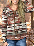 Multifarben Langarm Print Lässig Ethnisch Sweatshirt