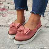Schleife Plateau Keilabsatz Wildleder Slip-On Sneakers Pink Rot Schwarz