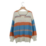 Lässiger V-Ausschnitt Farbblock Pullover