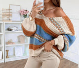 Lässiger V-Ausschnitt Farbblock Pullover