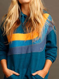 Blau Kapuze Lässig Patchwork Sweatshirt